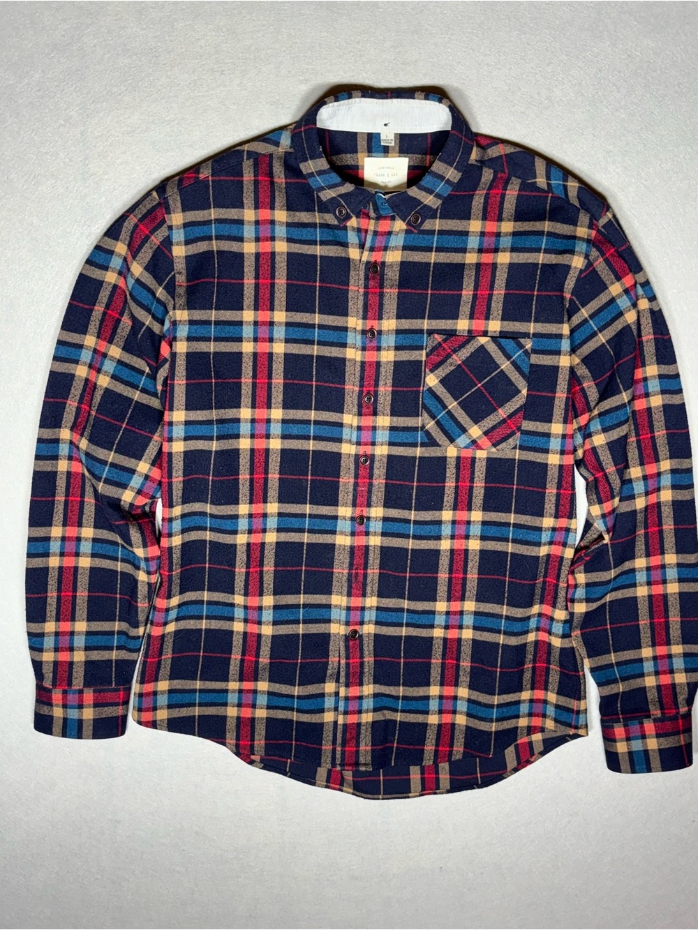 Frank & Oak Navy Plaid Button-Down Shirt Size Large